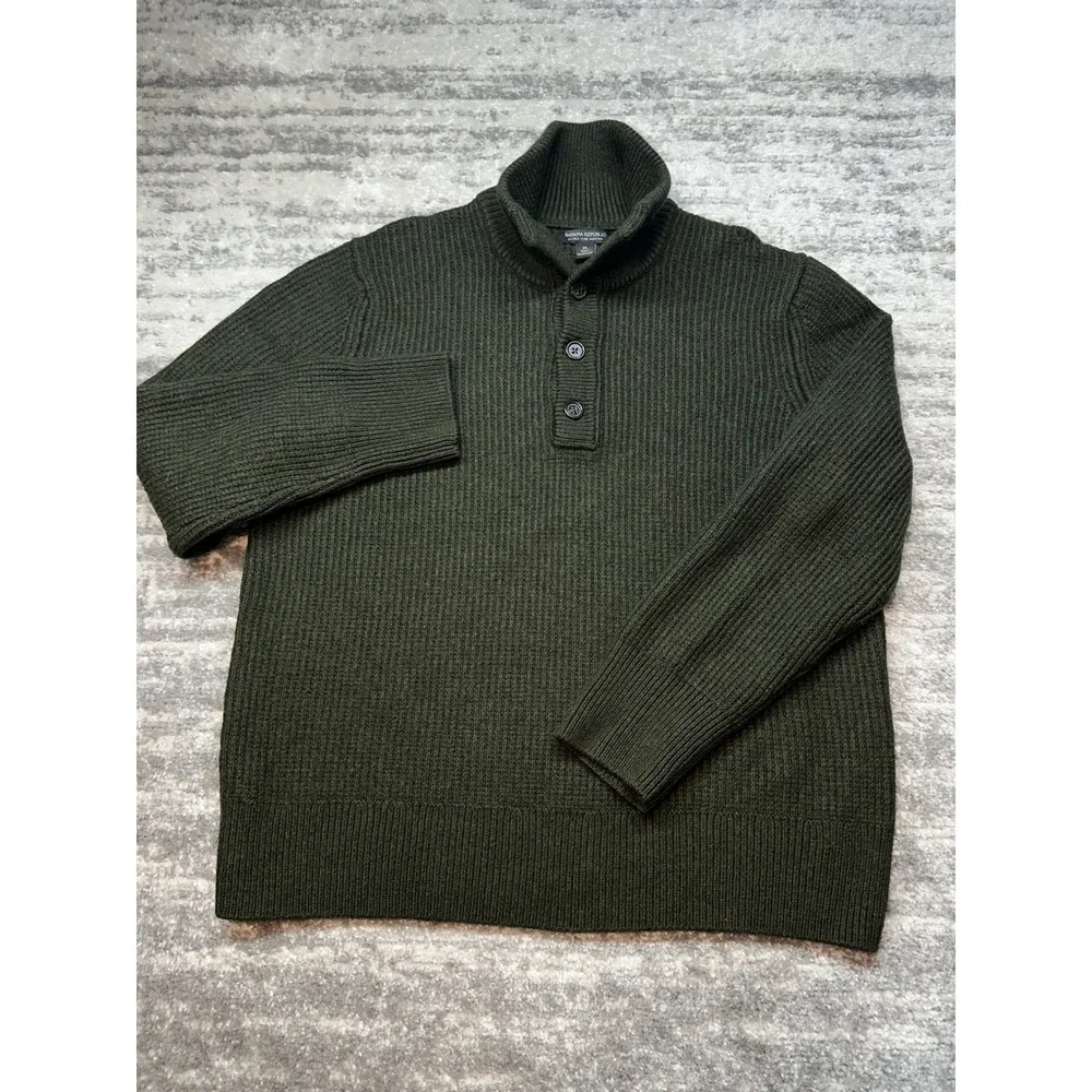 Banana Republic Sweater Mens XL Green Extra Fine Merino Wool Fisherman Fair isle